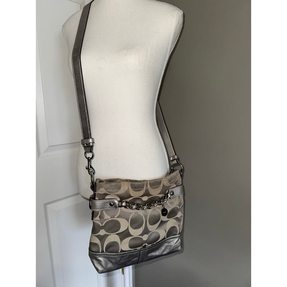 Coach Signature C Jacquard Silver Shoulder Crossbody Bag Flawed As Is Y2K Boho